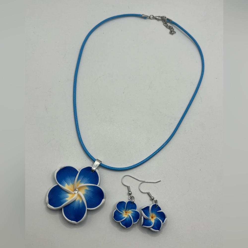 Blue Floral Necklace and Earring Set